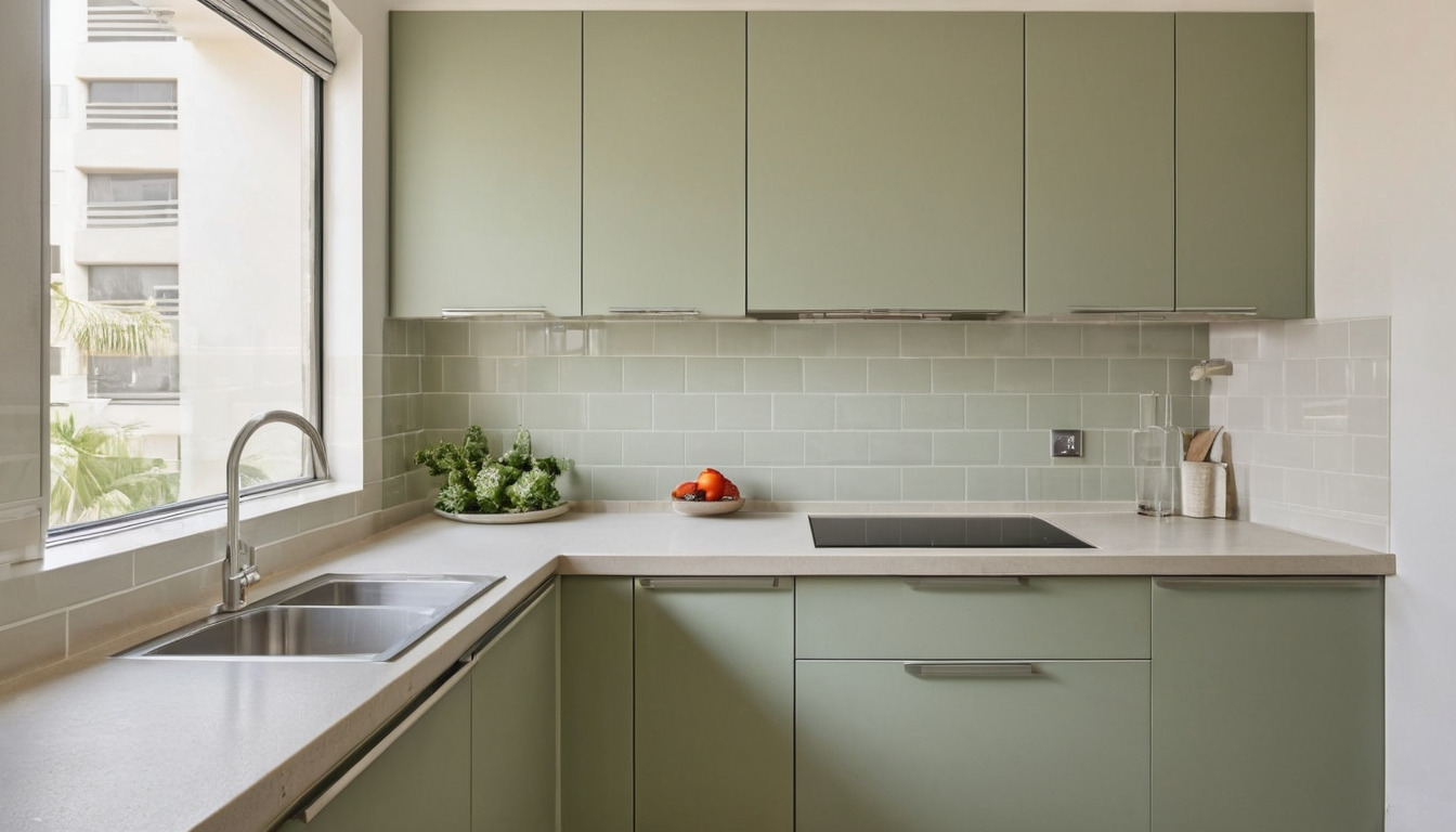 Small apartment kitchen with replaced doors and new worktop