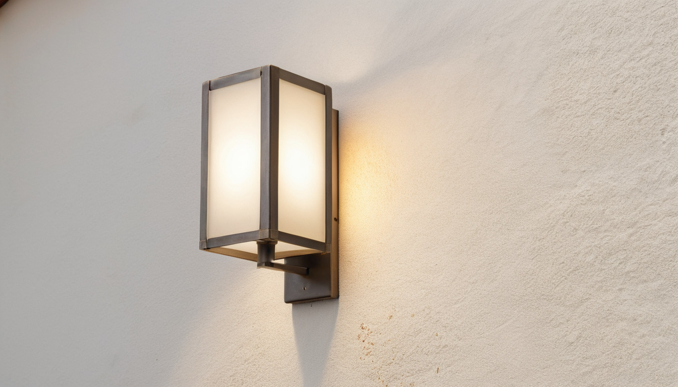 External wall light with salt staining and pitting on its underside