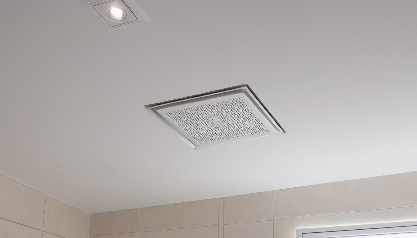 Bathroom ceiling extract grille with the access panel open