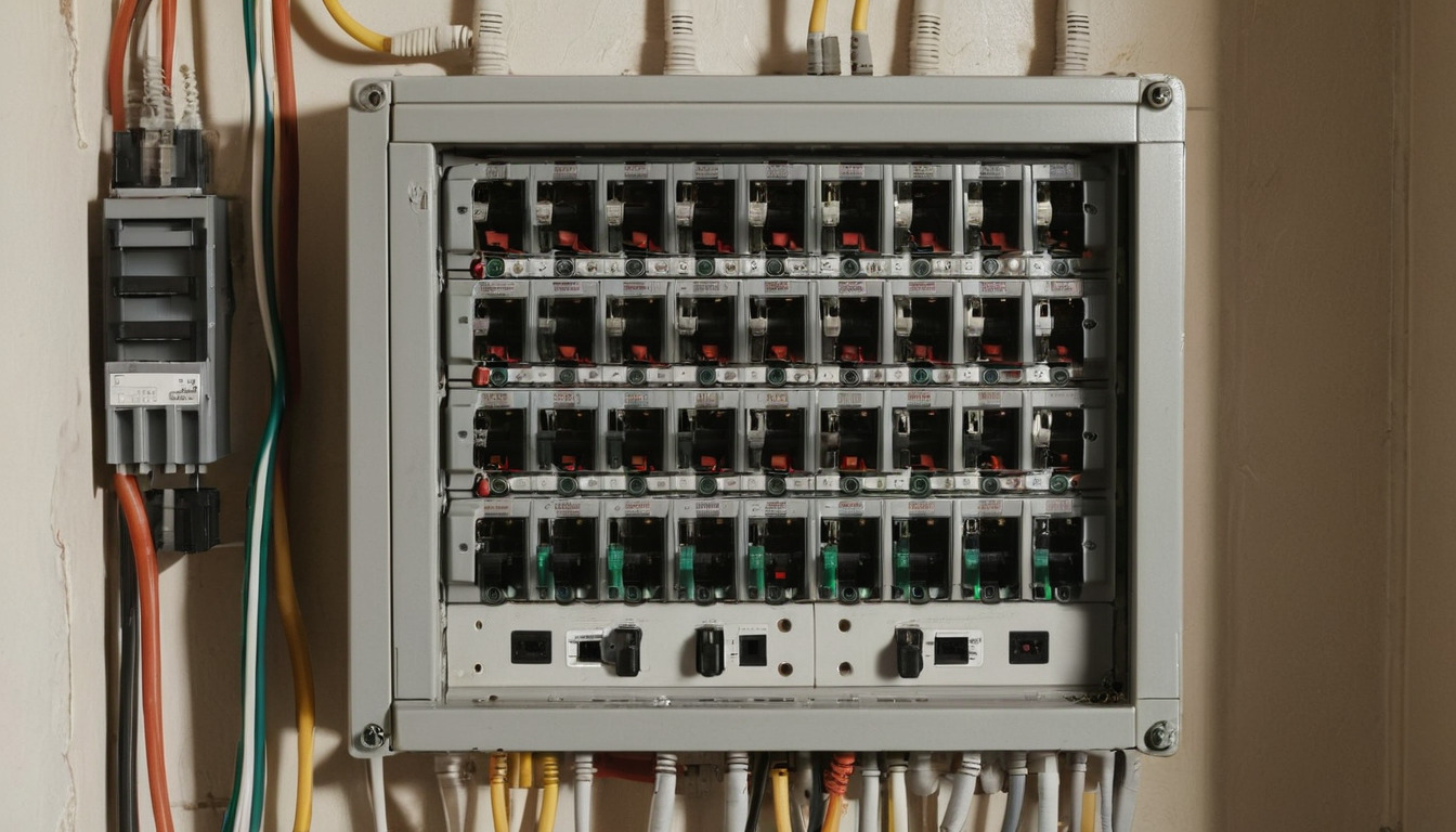 Open consumer unit with labelled circuits in a resale villa