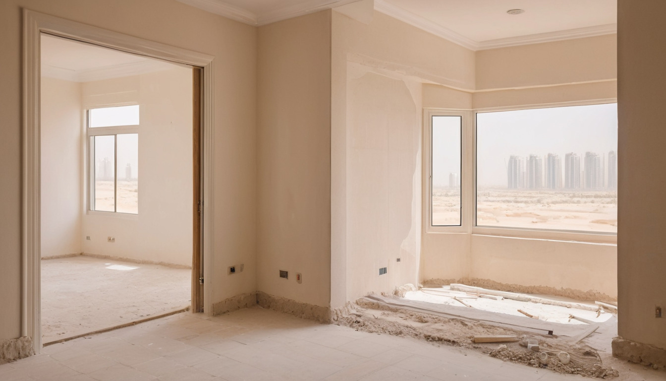 One room half stripped and half finished showing construction sequence