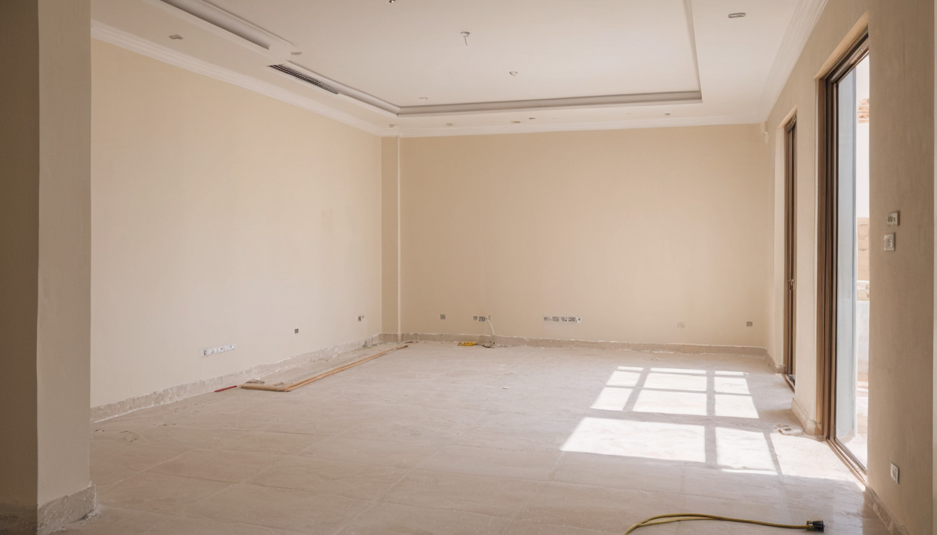 Progress sequence of one room from strip-out to finished interior